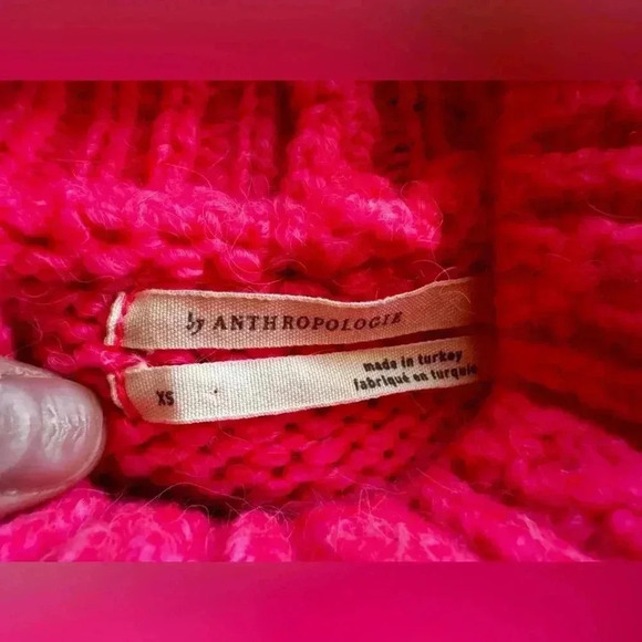 Anthropologie Mock Neck Cable-Knit Sweater XS Pink Wool Blend - Picture 14 of 16